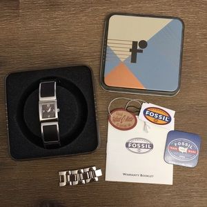 Fossil stainless steel and wood watch